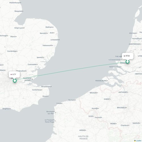 Mapa de vuelo directo Rotterdam - Londres