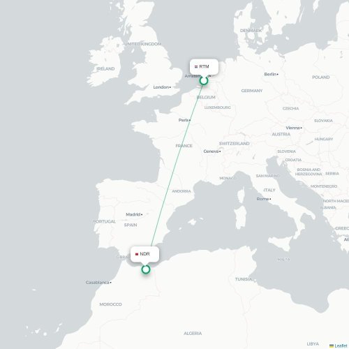 Mapa de vuelo directo Rotterdam - Nador