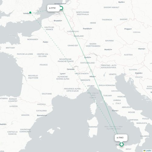 Mapa lotu bezpośredniego Rotterdam – Palermo