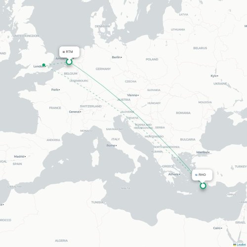 Rotterdam - Rhodos kort over direkte fly