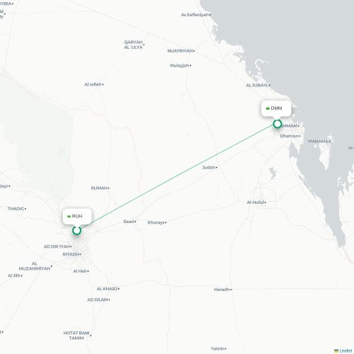 Mapa de vuelo directo Riad - Dammam