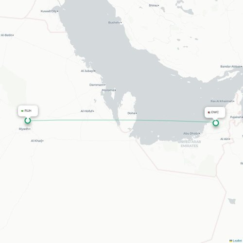 Mapa lotu bezpośredniego Rijad – Dubaj