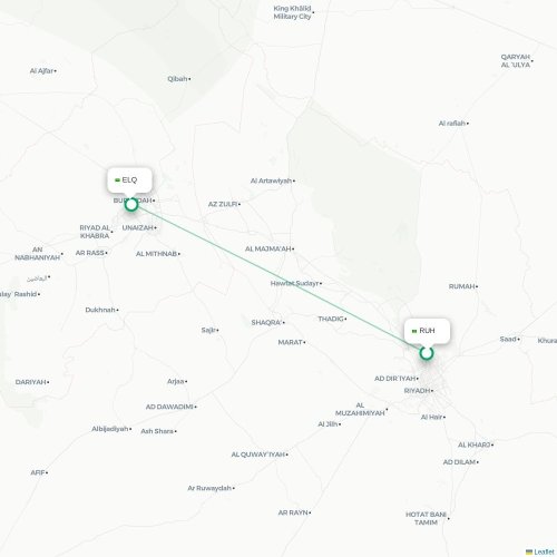 Mapa de vuelo directo Riad - Gassim