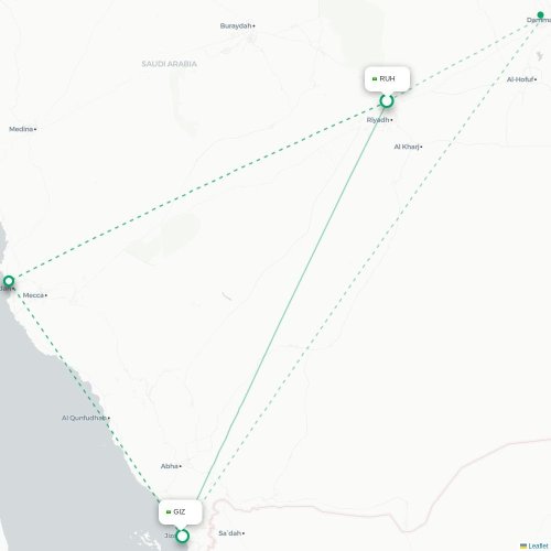 Mapa de vuelo directo Riad - Jazan