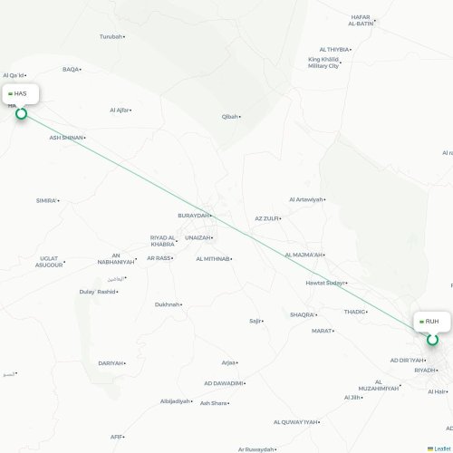 Riad – Ha'il suoran lennon kartta