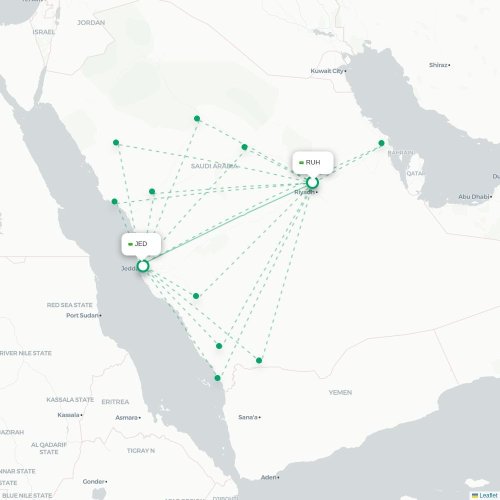 Mapa de vuelo directo Riad - Jedda