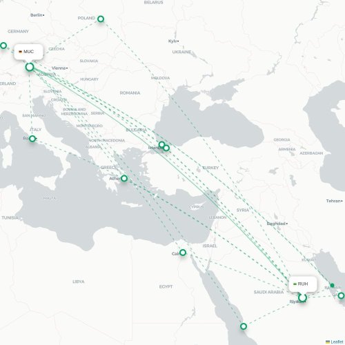 Riyadh - Munchen karta över direktflyg