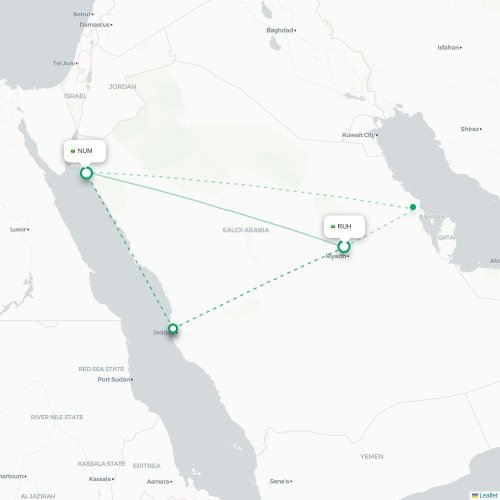 Mapa de vuelo directo Riad - Neom