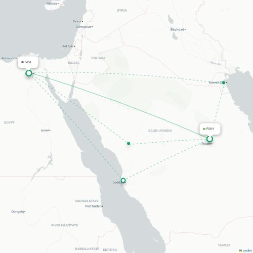 Mapa de vuelo directo Riad - Guiza