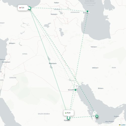 Riyad - Trabzon kaart van rechtstreekse vlucht
