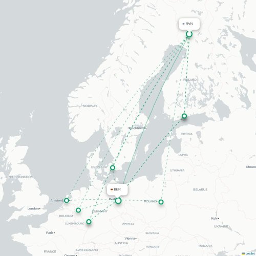 Mapa de vuelo directo Rovaniemi - Berlín