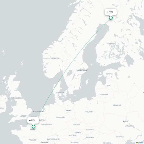 Mapa lotu bezpośredniego Rovaniemi – Paryż