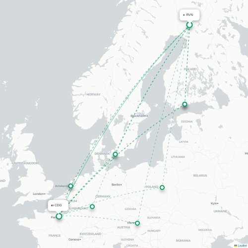 Mapa lotu bezpośredniego Rovaniemi – Paryż