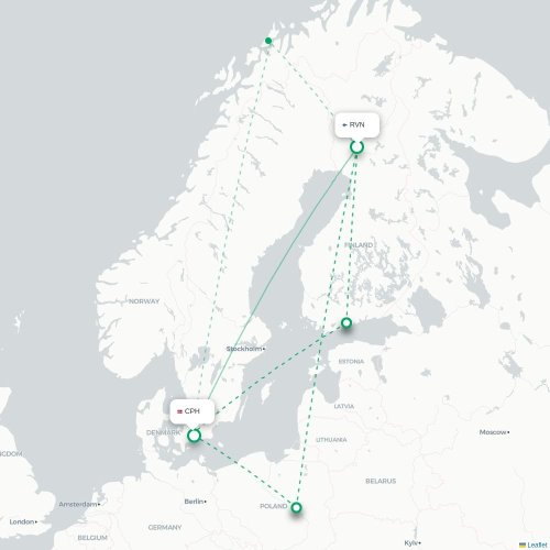 Rovaniemi - Köpenhamn karta över direktflyg