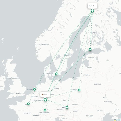 Mapa de vuelo directo Rovaniemi - Fráncfort