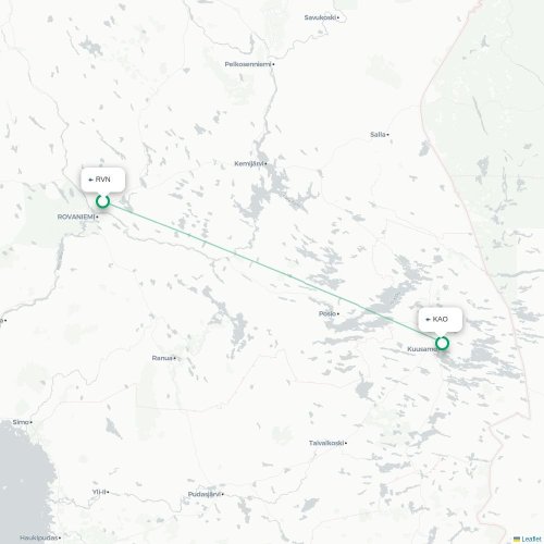Mapa lotu bezpośredniego Rovaniemi – Kuusamo