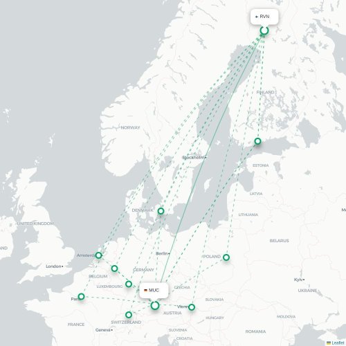 Mapa de vuelo directo Rovaniemi - Múnich