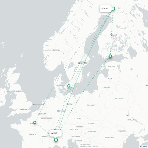 Mapa de vuelo directo Rovaniemi - Milán