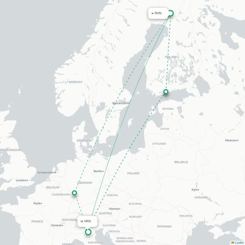 Mapa de vuelo directo Rovaniemi - Verona