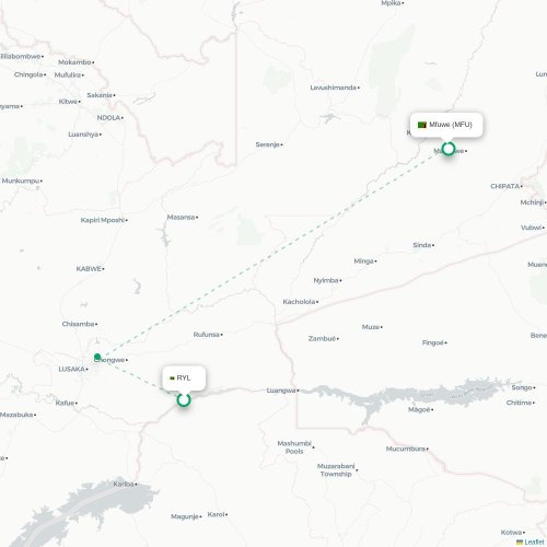 Mapa lotu bezpośredniego Mafuta – Mfuwe