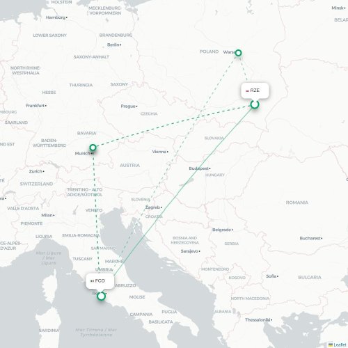Mapa lotu bezpośredniego Rzeszów – Rzym