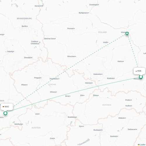 Mapa de vuelo directo Rzeszów - Múnich