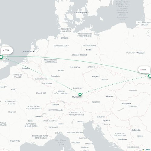 Mapa lotu bezpośredniego Rzeszów – Londyn