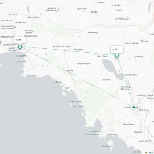 Mapa lotu bezpośredniego Siem Reap – Bangkok