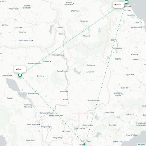 Mapa lotu bezpośredniego Siem Reap – Da Nang
