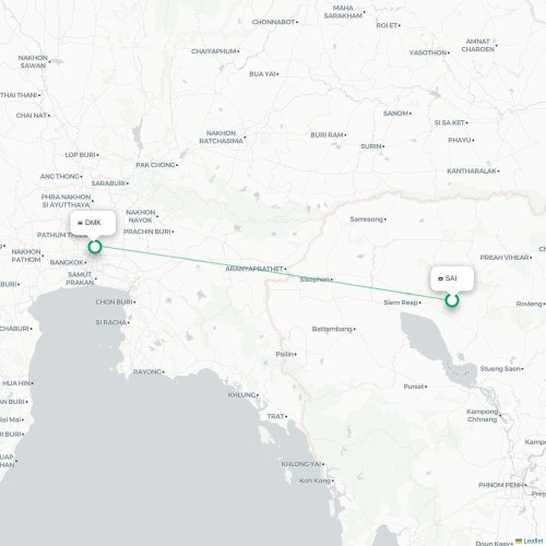 Mapa lotu bezpośredniego Siem Reap – Bangkok