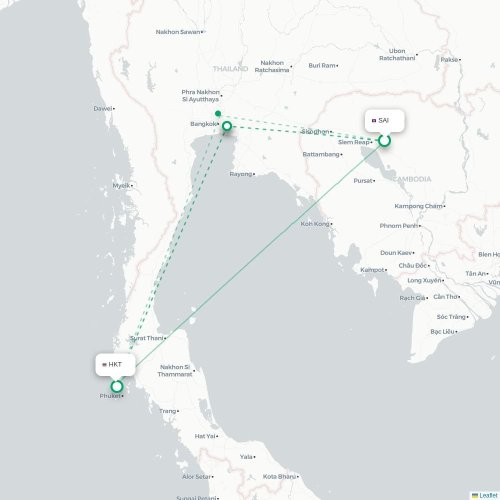 Siĕm Réab – Phuket suoran lennon kartta