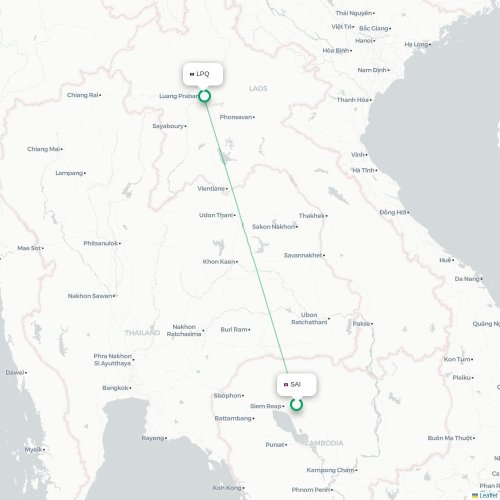Mapa lotu bezpośredniego Siem Reap – Luang Prabang