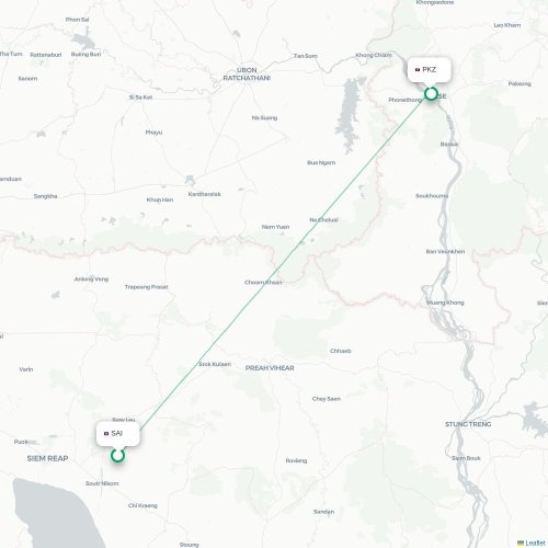 Mapa lotu bezpośredniego Siem Reap – Pakxé