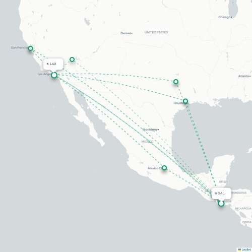 Mapa lotu bezpośredniego San Salwador – Los Angeles