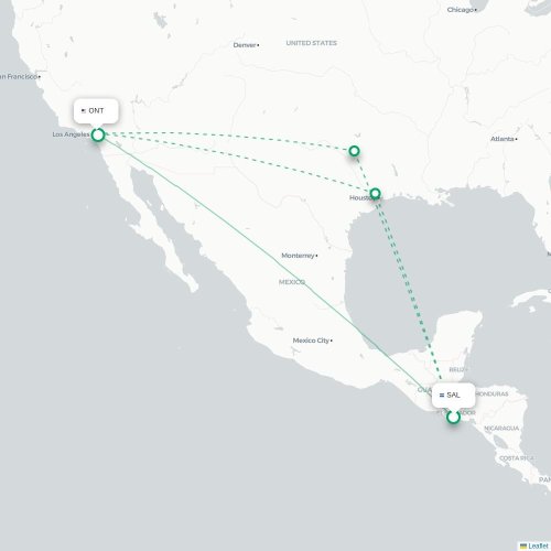 Mapa lotu bezpośredniego San Salwador – Ontario