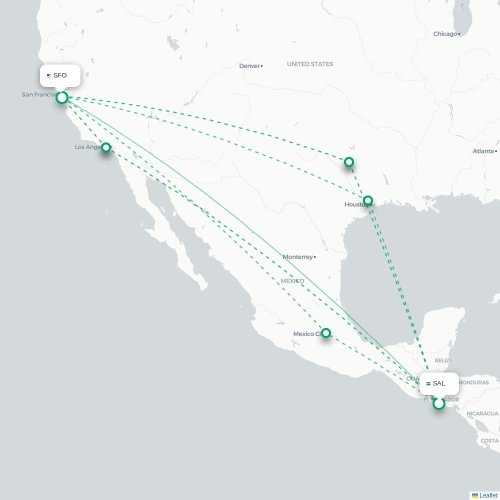 Mapa lotu bezpośredniego San Salwador – San Francisco