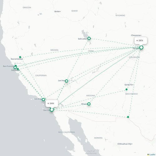 Mapa lotu bezpośredniego San Diego – Denver