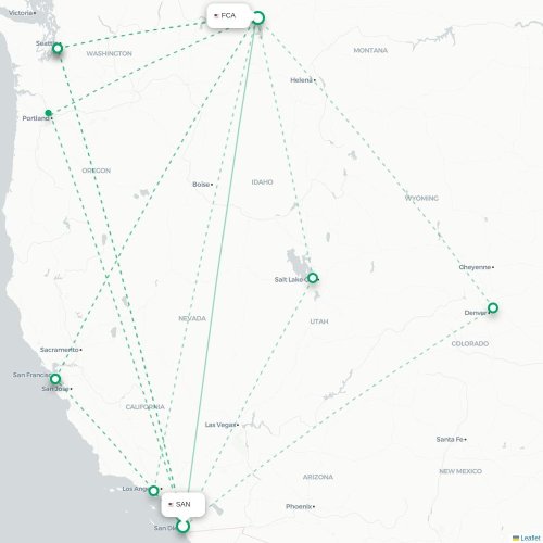 Mapa de vuelo directo San Diego - Kalispell