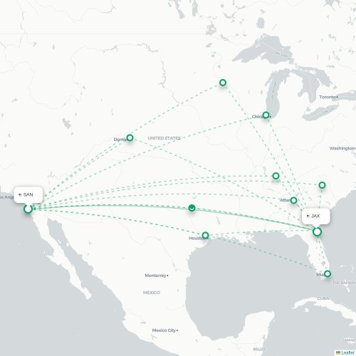 Mapa de vuelo directo San Diego - Jacksonville