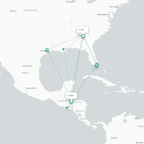 San Pedro Sula - Atlanta kaart van rechtstreekse vlucht