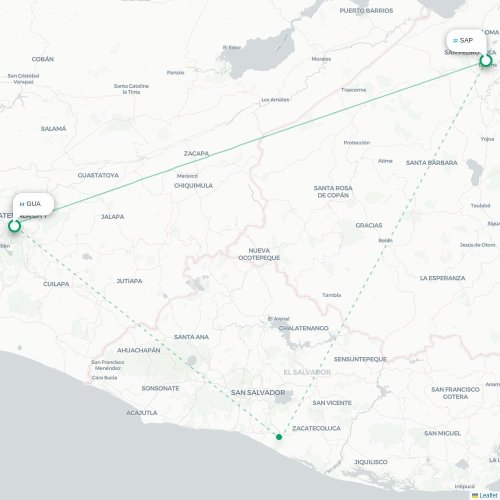 Mapa lotu bezpośredniego San Pedro Sula – Gwatemala