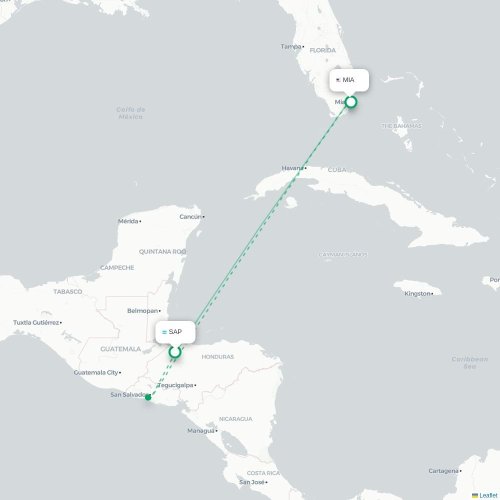 San Pedro Sula - Miami kaart van rechtstreekse vlucht