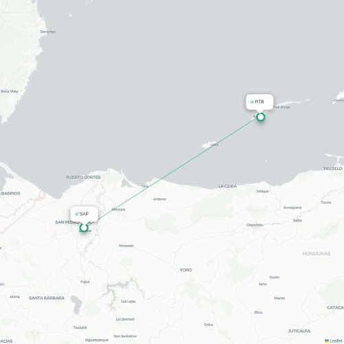 San Pedro Sula - Coxen Hole kaart van rechtstreekse vlucht
