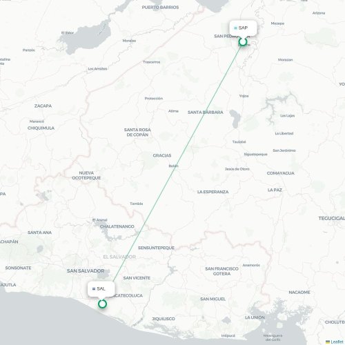San Pedro Sula - San Salvador kaart van rechtstreekse vlucht