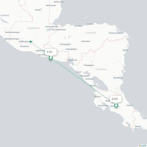 San Pedro Sula - San José kaart van rechtstreekse vlucht