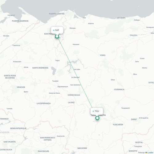 San Pedro Sula - Tegucigalpa kaart van rechtstreekse vlucht