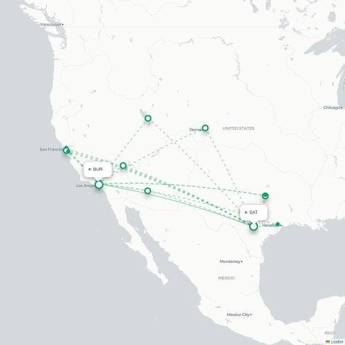 Mapa lotu bezpośredniego San Antonio – Burbank