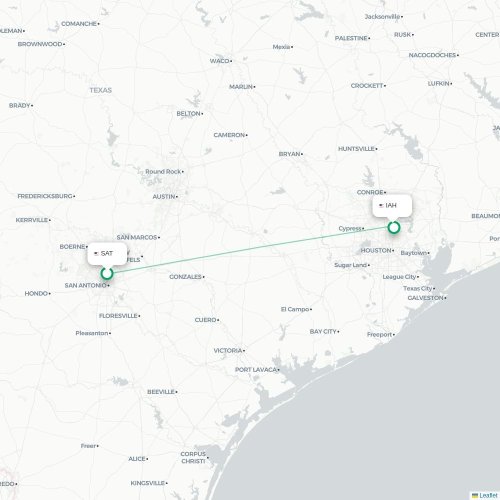 Mapa lotu bezpośredniego San Antonio – Houston