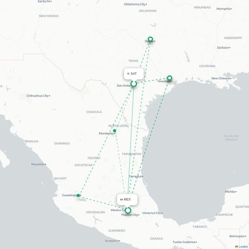 San Antonio - Mexico City City Federal District kort over direkte fly