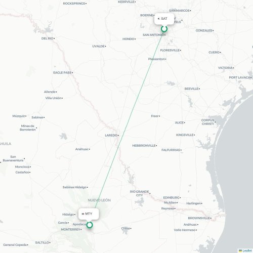 San Antonio - Monterrey karta över direktflyg